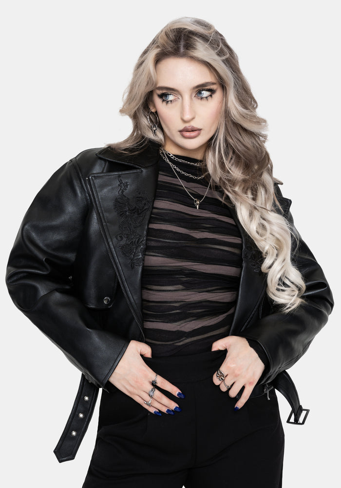 Clash Phoenix Embroidered Faux Leather Jacket