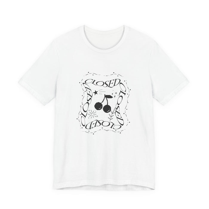 Closed Cherries Graphic Tee — Vintage Black Cherry Logo T-Shirt