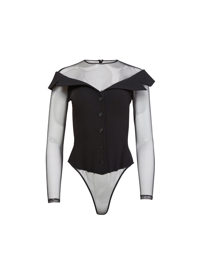 Cold Shoulder Tailored Bodysuit-black