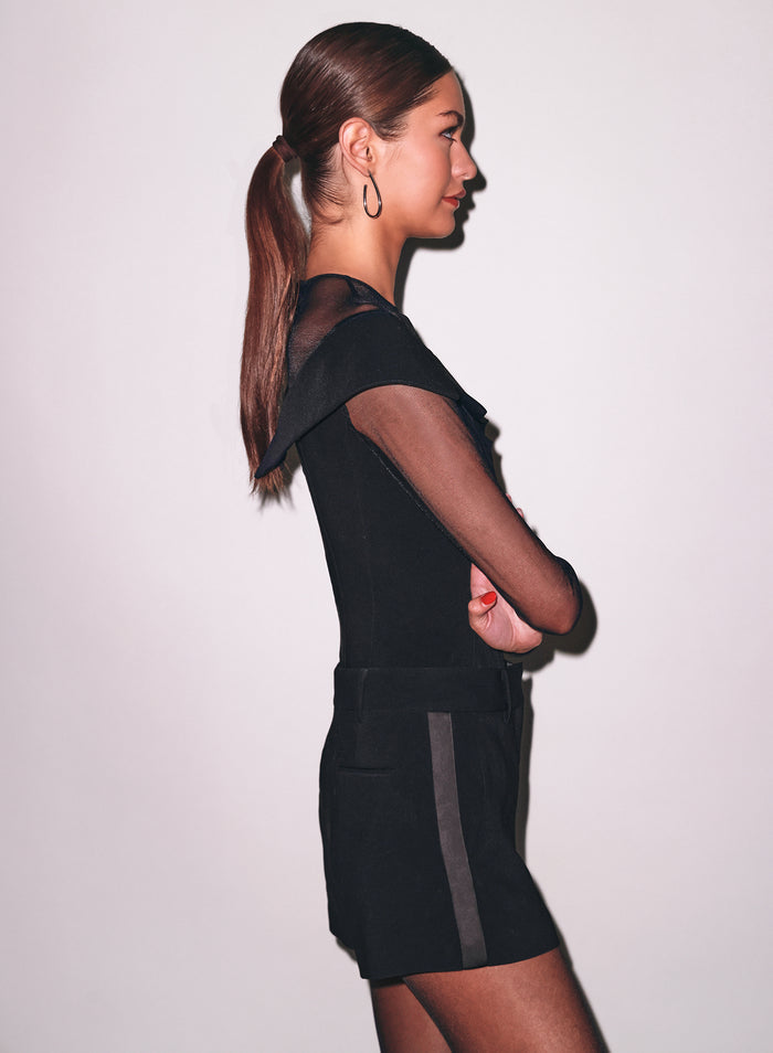 Cold Shoulder Tailored Bodysuit-black