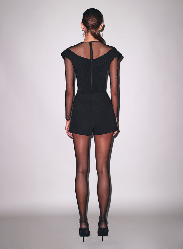 Cold Shoulder Tailored Bodysuit-black