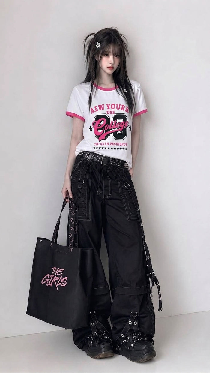 College 89 Pink Ringer Tee — Women's Retro Varsity Short Sleeve Shirt