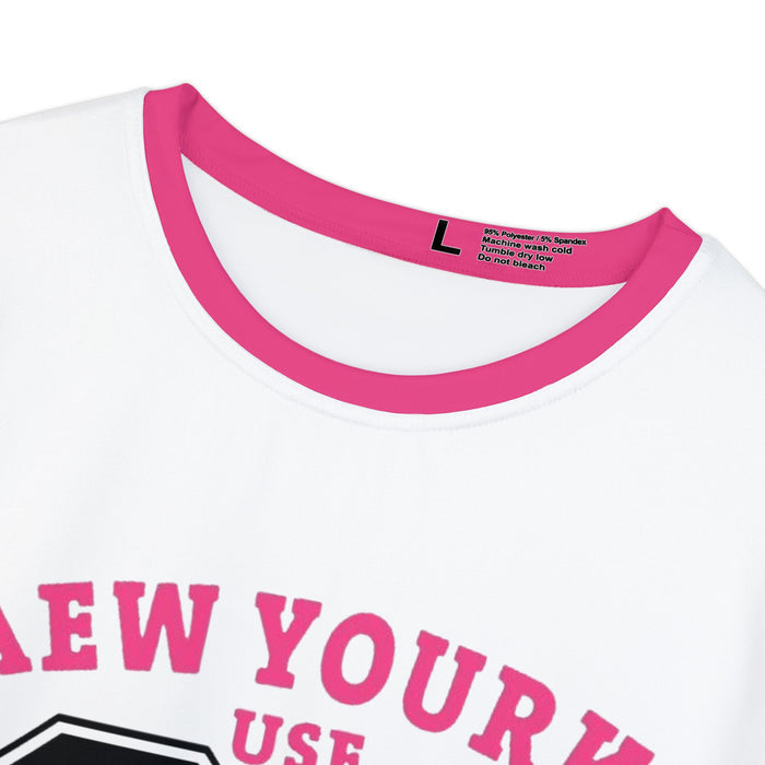 College 89 Pink Ringer Tee — Women's Retro Varsity Short Sleeve Shirt