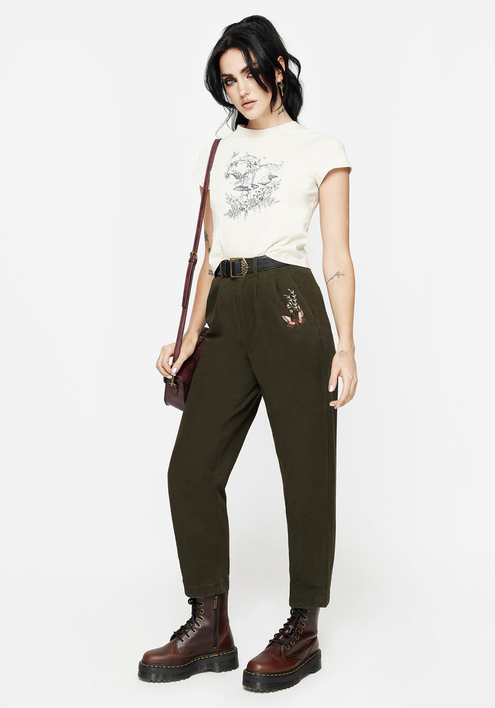 Copia Cotton Embroidered Tapered Tailored Trousers
