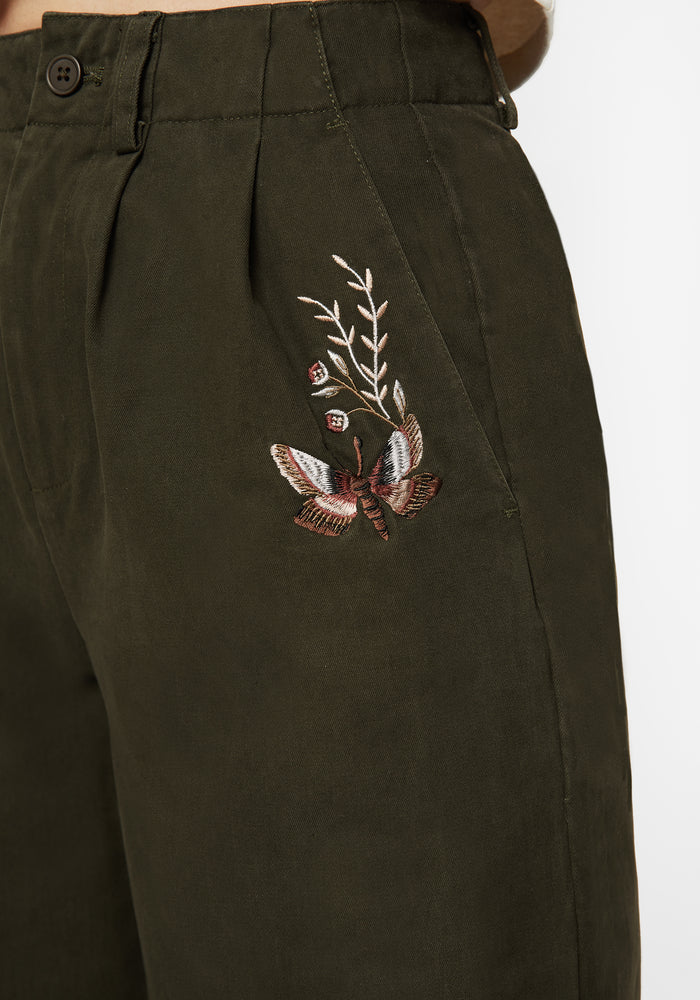 Copia Cotton Embroidered Tapered Tailored Trousers