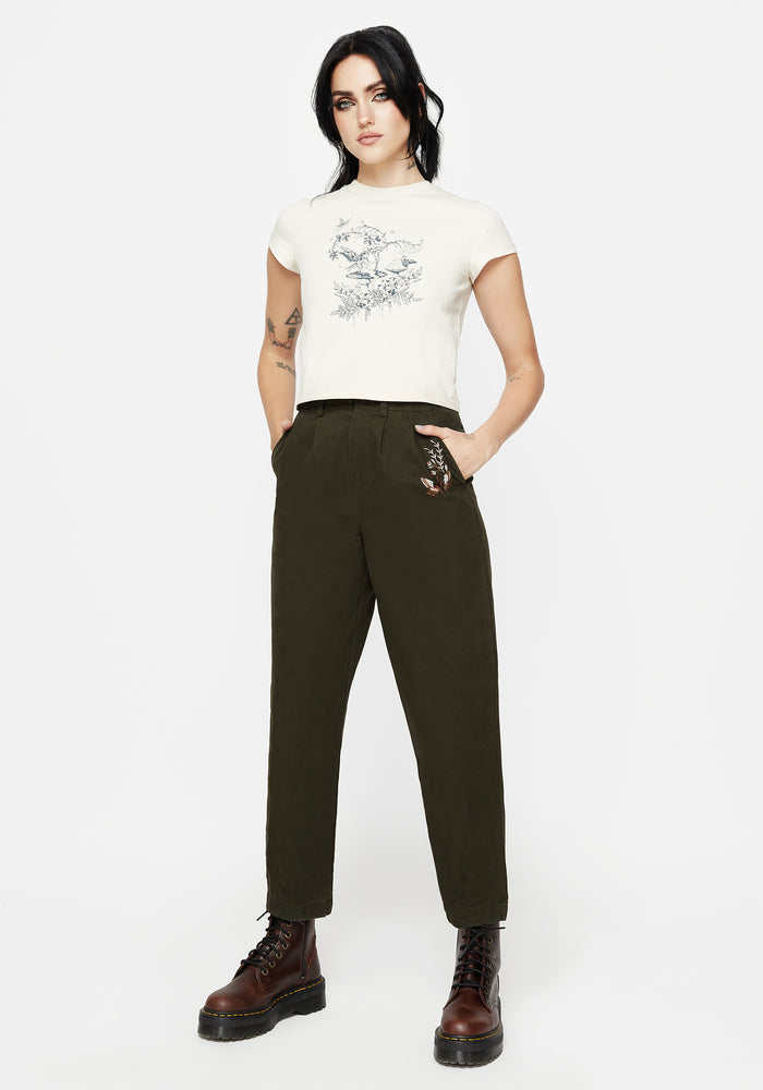 Copia Cotton Embroidered Tapered Tailored Trousers