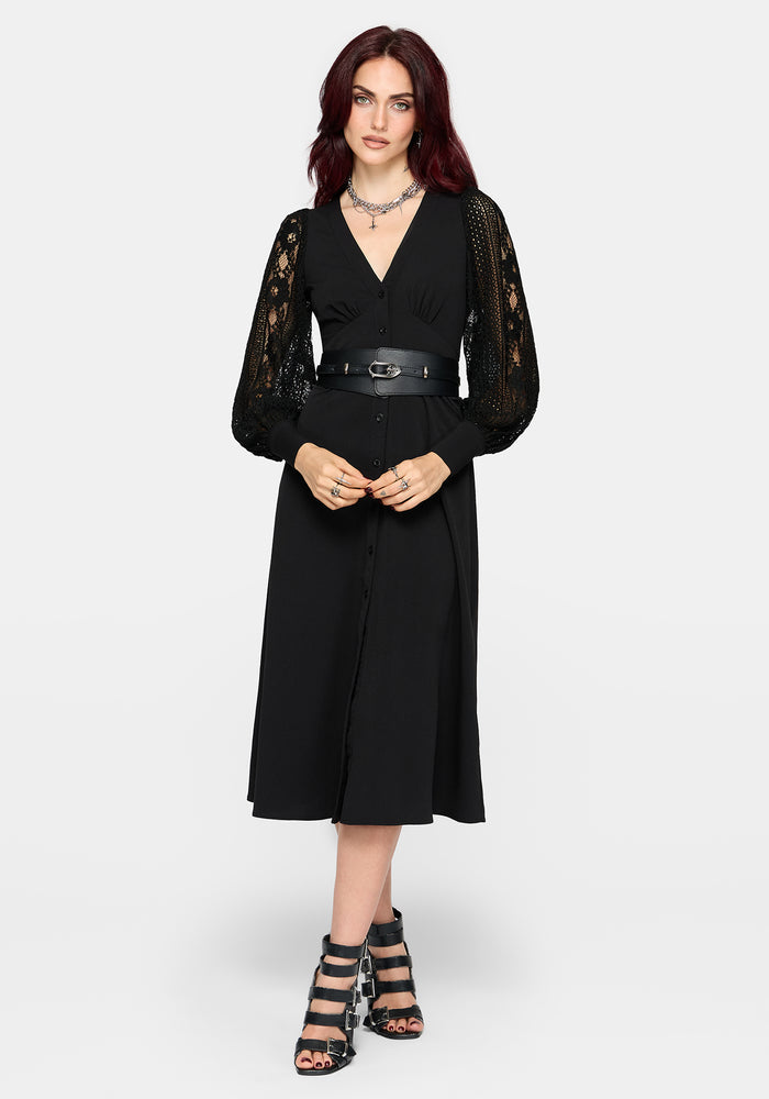 Covenant Lace Sleeve Button Up Midi Dress