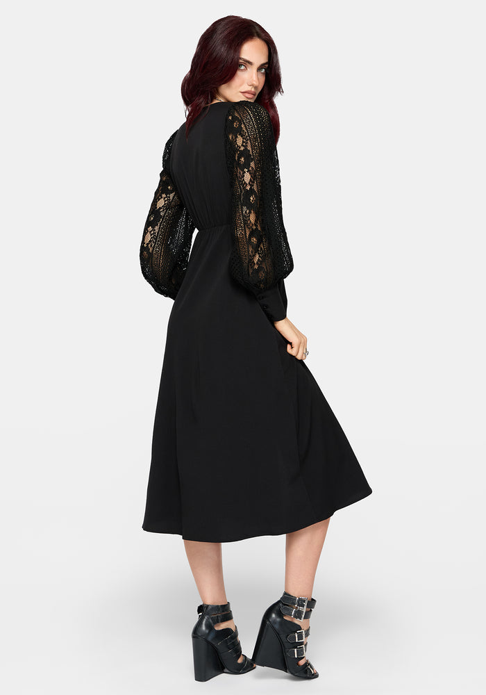 Covenant Lace Sleeve Button Up Midi Dress