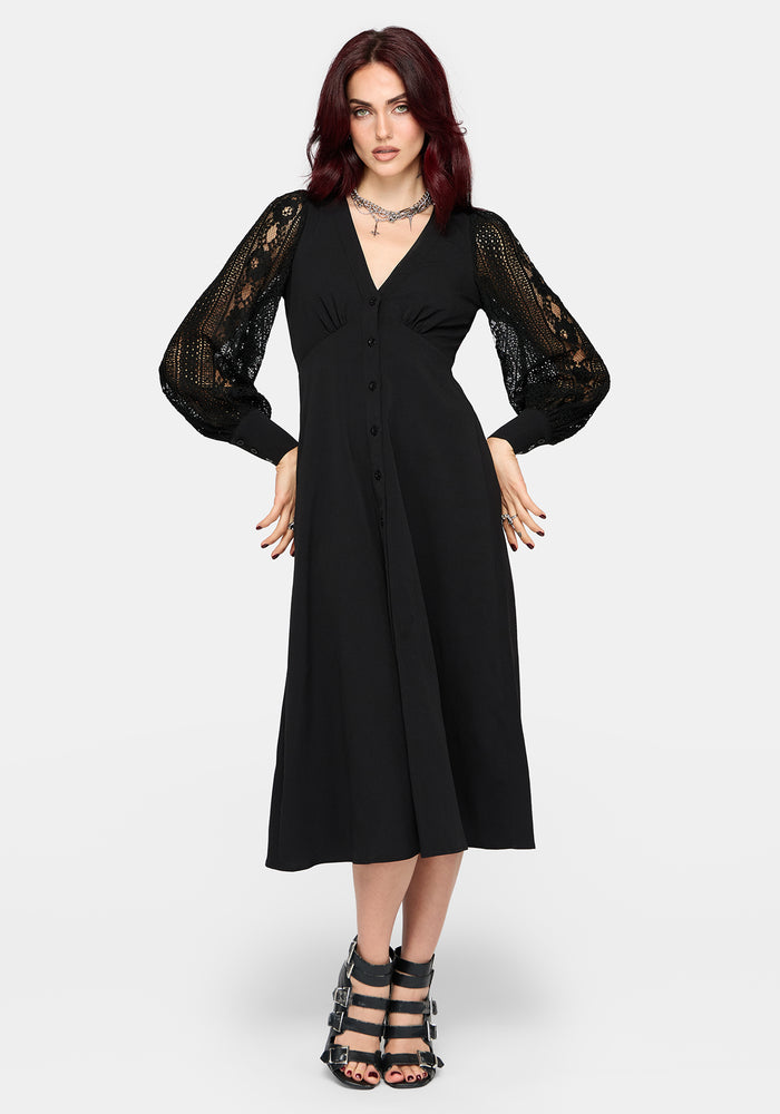 Covenant Lace Sleeve Button Up Midi Dress