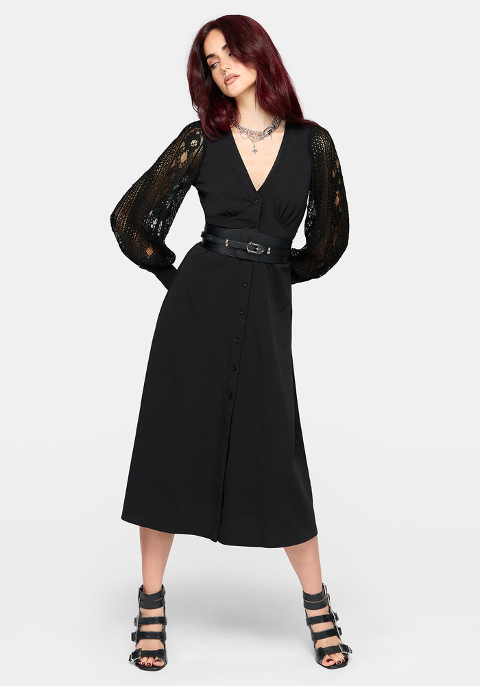 Covenant Lace Sleeve Button Up Midi Dress