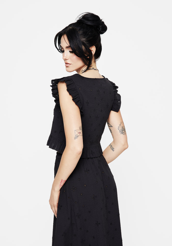 Crux Broderie Button Up Sleeveless Blouse Top