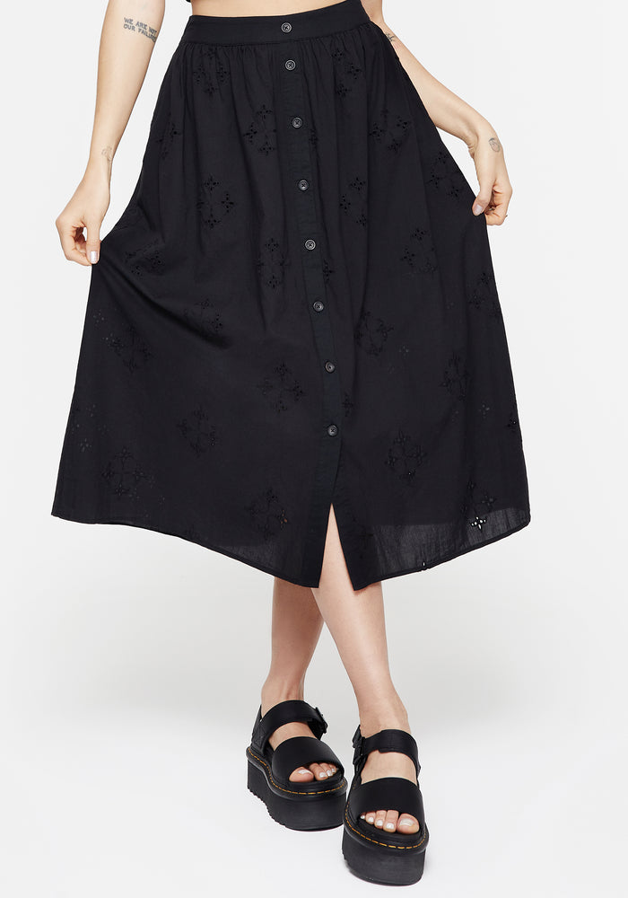 Crux Broderie Cotton Button Up Midi Skirt