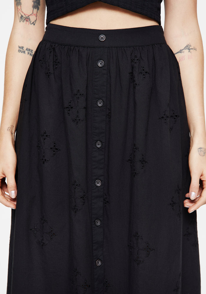 Crux Broderie Cotton Button Up Midi Skirt