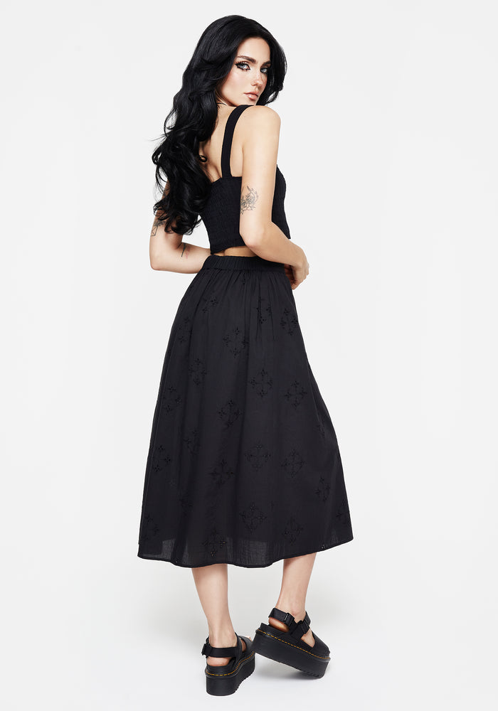 Crux Broderie Cotton Button Up Midi Skirt