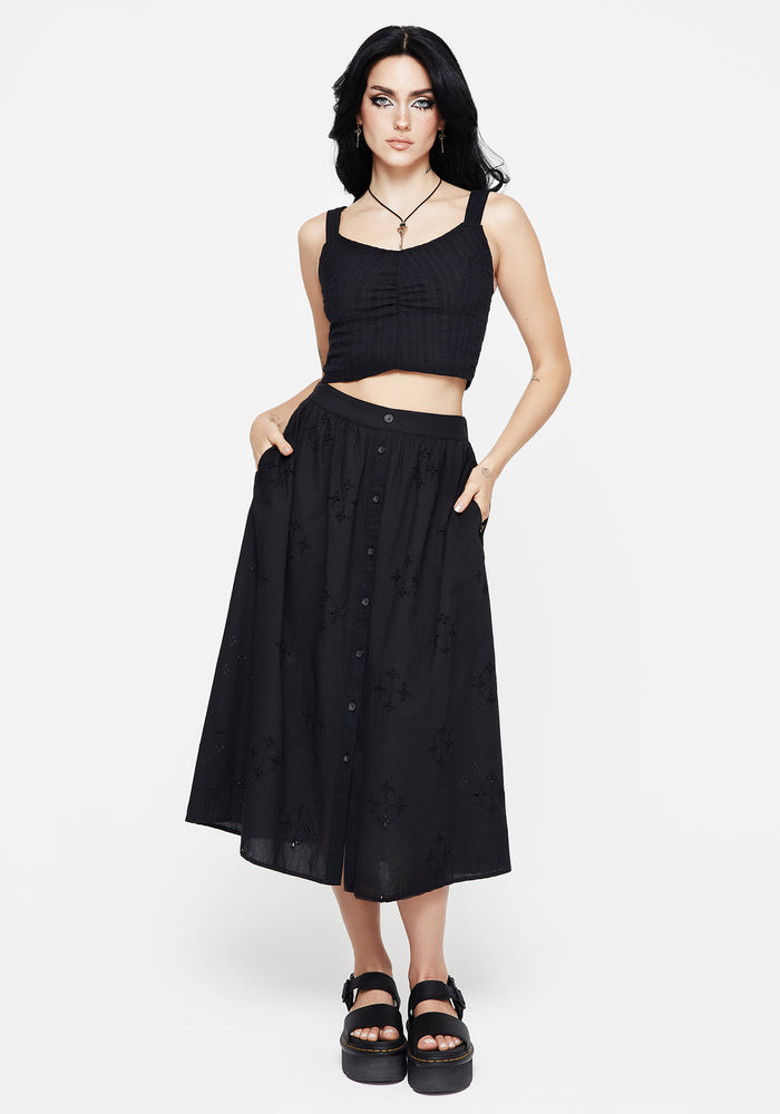 Crux Broderie Cotton Button Up Midi Skirt
