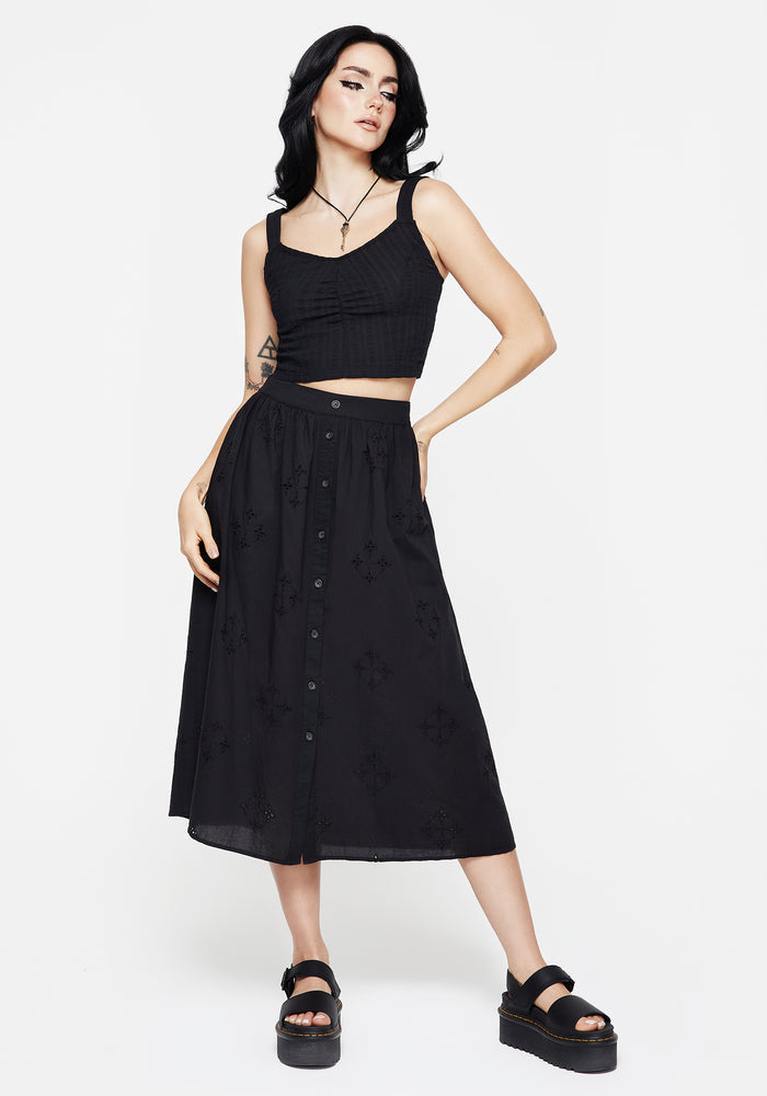 Crux Broderie Cotton Button Up Midi Skirt