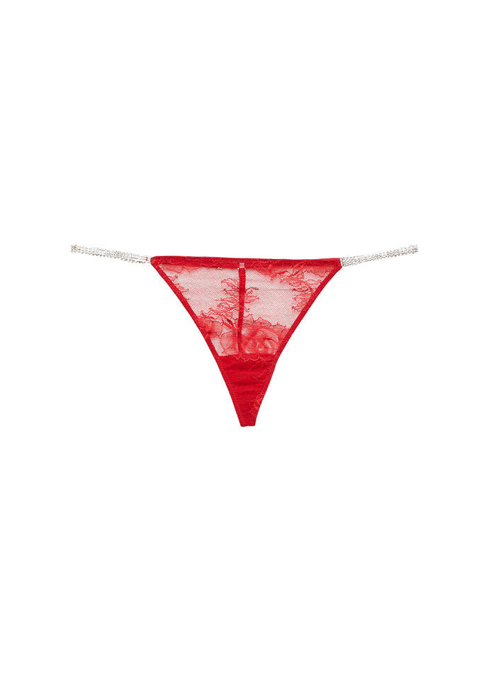 Crystal Bouquet Lace V-String-rouge-flat