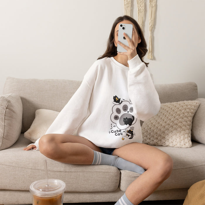 Cute Cat Paw Crewneck Sweatshirt — "Cute Cat" Graphic