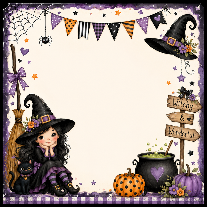 Cute Girl Witch Scrapbooking Kit