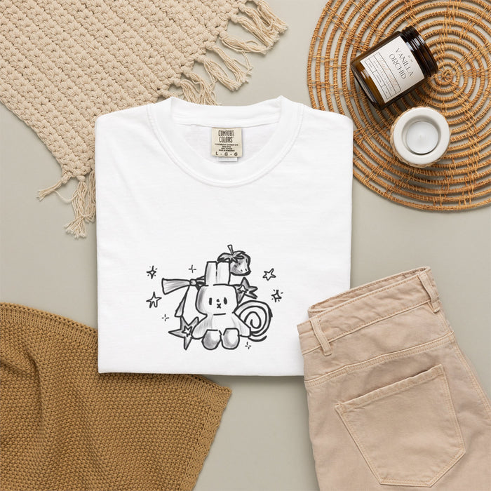 Cute Kawaii Bunny Graphic T-Shirt — Happy Bunny with Stars & Gift