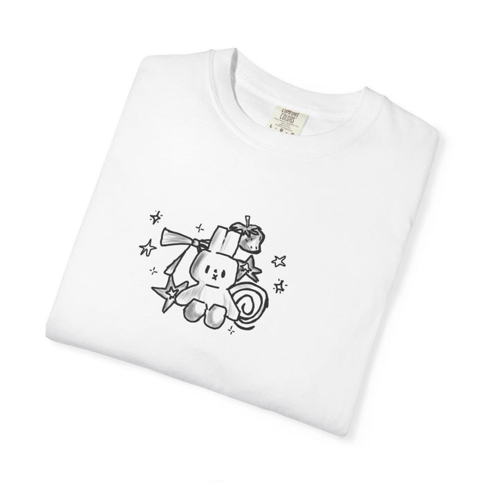 Cute Kawaii Bunny Graphic T-Shirt — Happy Bunny with Stars & Gift