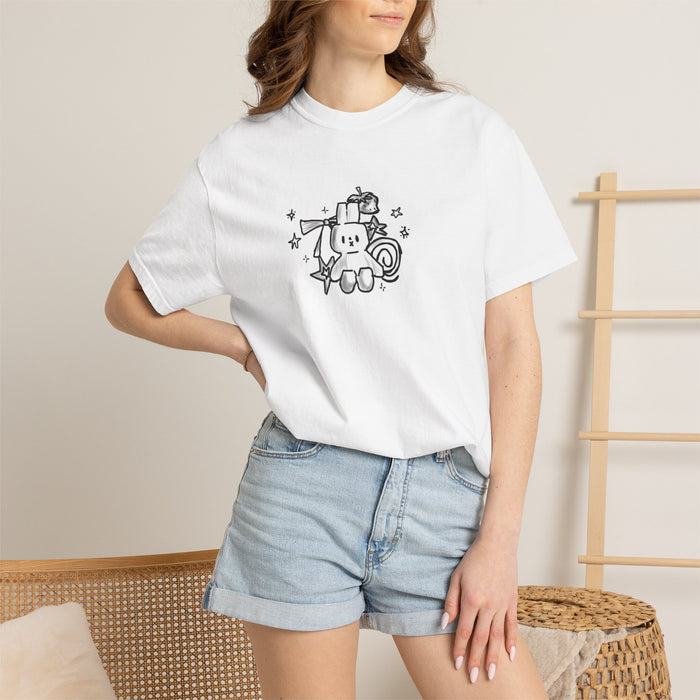 Cute Kawaii Bunny Graphic T-Shirt — Happy Bunny with Stars & Gift