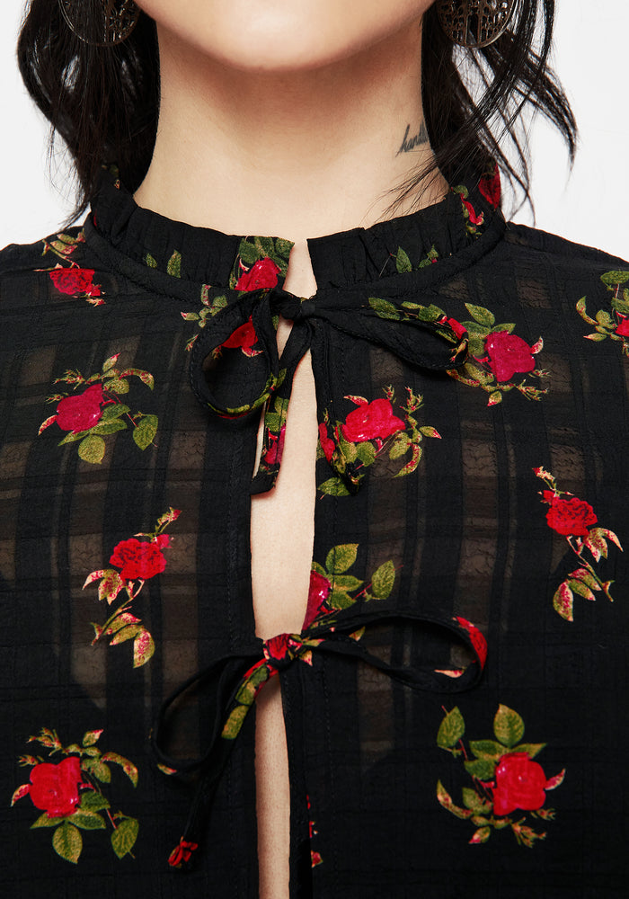 Darcey Floral Print Chiffon Tie-Front Blouse