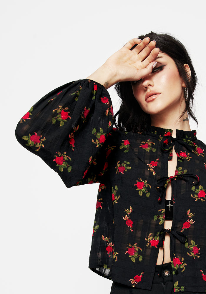 Darcey Floral Print Chiffon Tie-Front Blouse