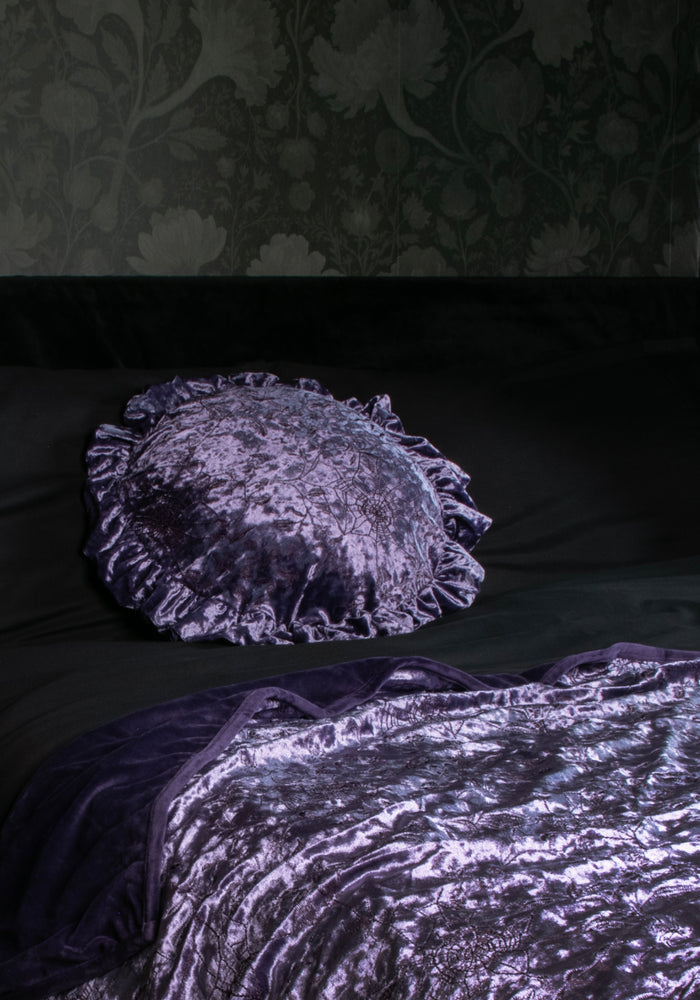 Deadly Nightshade Velvet Ruffle Cushion