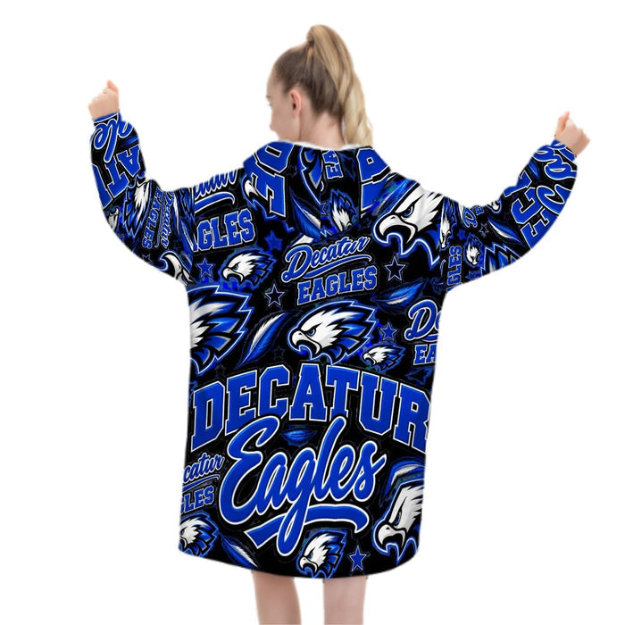 Decatur Eagles School Spirit Hooded Blanket | Blue, Black & White Football Blanket Hoodie