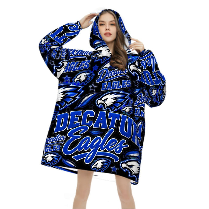 Decatur Eagles School Spirit Hooded Blanket | Blue, Black & White Football Blanket Hoodie