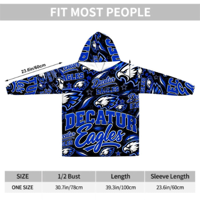 Decatur Eagles School Spirit Hooded Blanket | Blue, Black & White Football Blanket Hoodie
