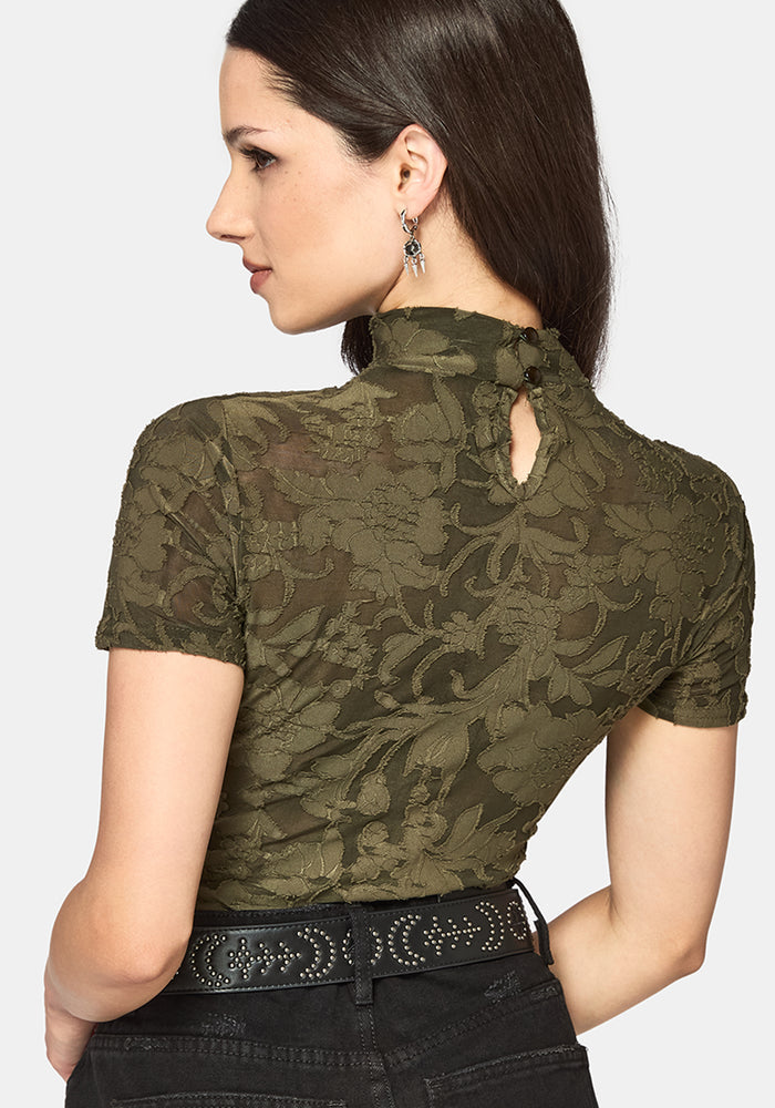 Demi Devore Short Sleeve Bodysuit - Khaki