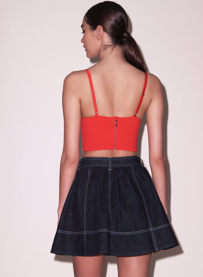 Denim Flare Skirt-dark wash denim