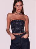 Denim Jacquard Corset Top-grey-Fleur du Mal
