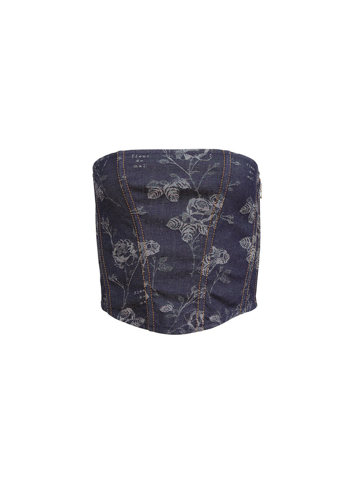 Denim Jacquard Corset Top-grey-flat