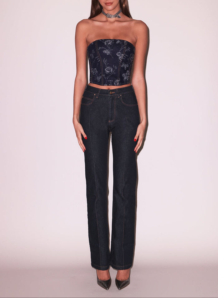Denim Jacquard Corset Top-grey