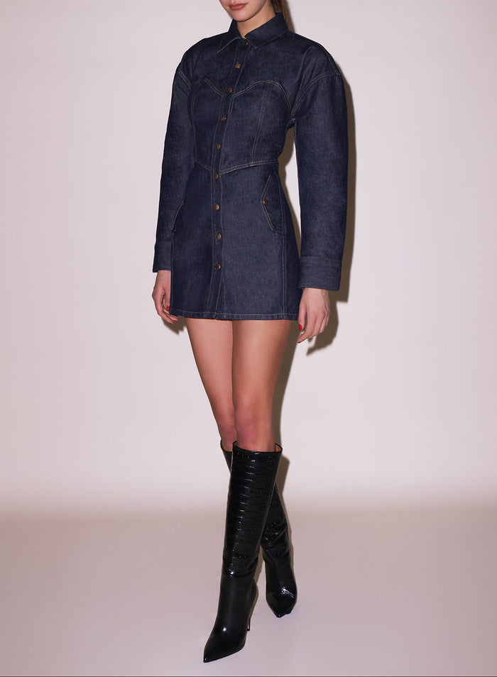 Denim Shirt Dress-indigo denim-flat
