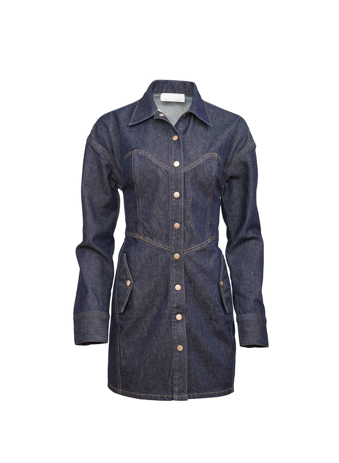Denim Shirt Dress-indigo denim-flat