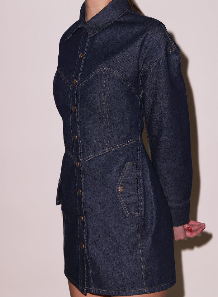 Denim Shirt Dress-indigo denim