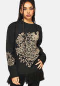 Dia Fringe Hem Jacquard Knit Sweater
