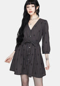 Diana Cotton Blend Stripe Cross Embroidered Mini Dress