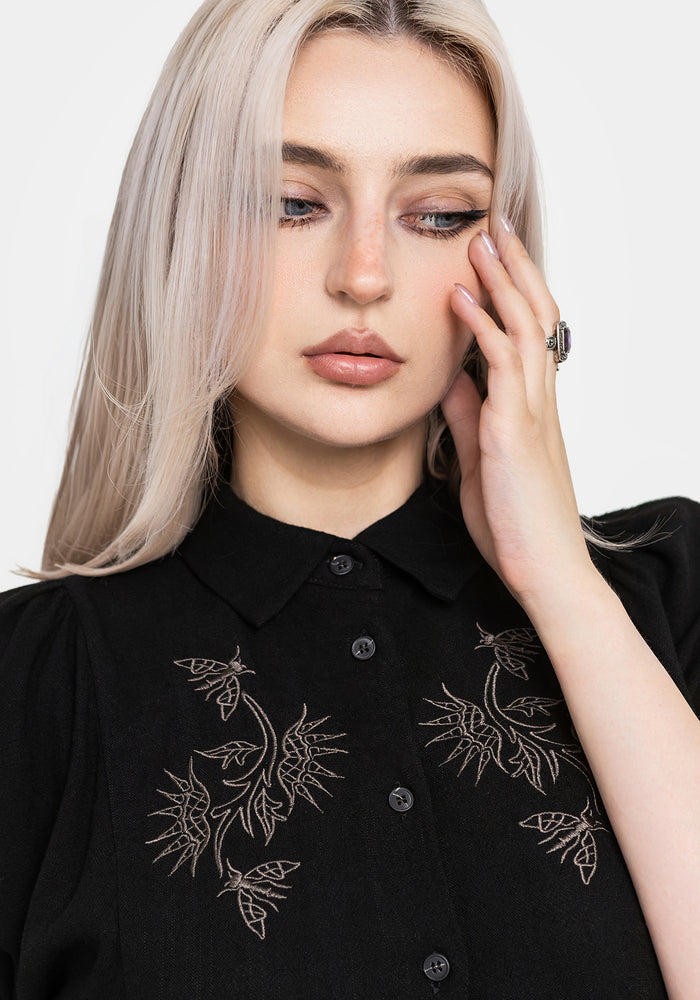 Dionaea Flytrap Embroidered Midi Shirt Dress