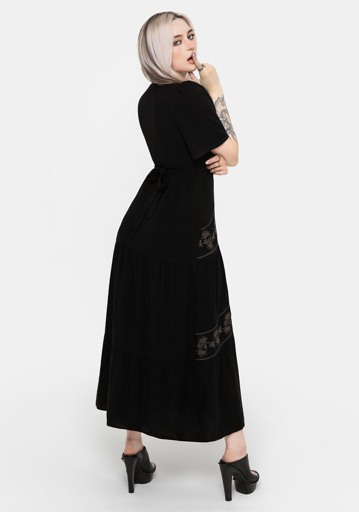 Dionaea Flytrap Embroidered Tiered Midaxi Dress
