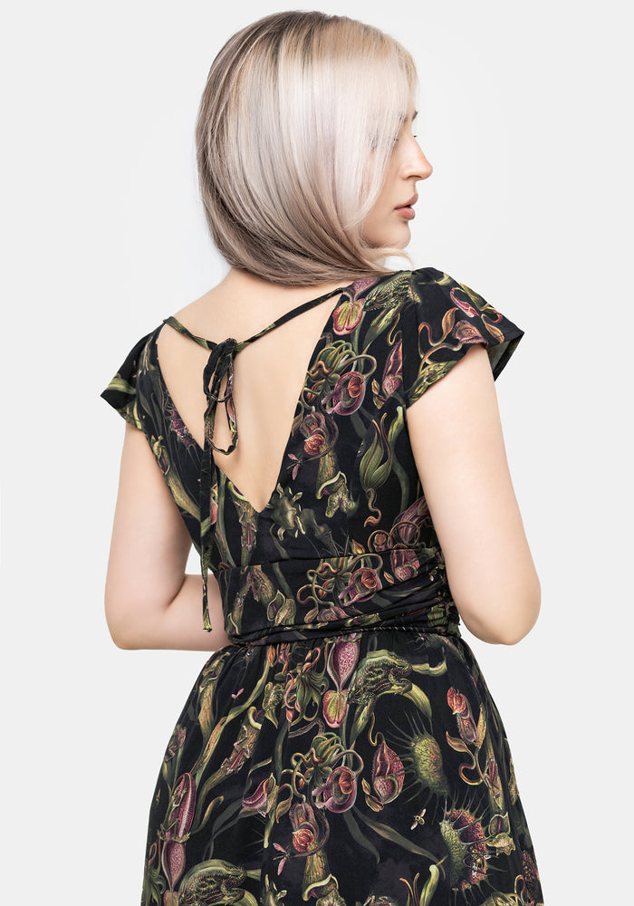 Dionaea Flytrap Print Plunge Maxi Dress