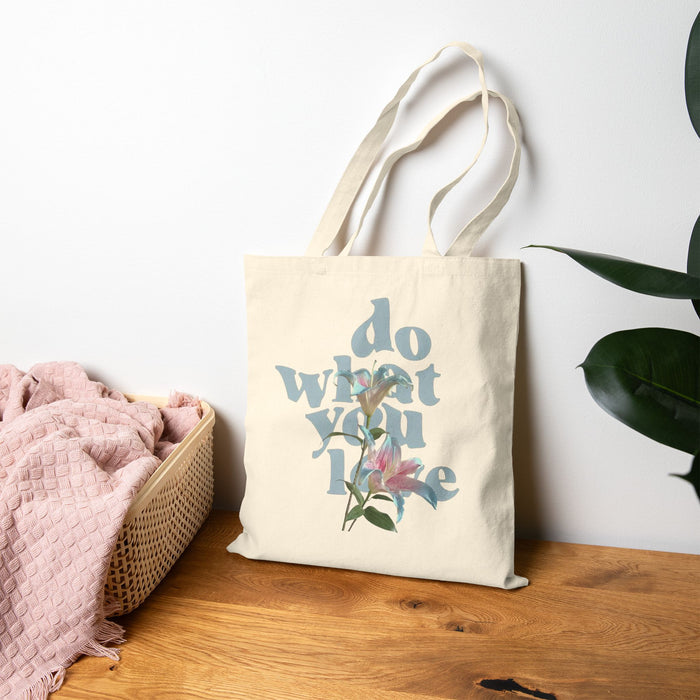 Do What You Love Floral Canvas Tote — Inspirational Cotton Grocery & Market Bag