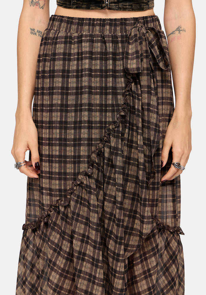 Dorcus Check Chiffon Wrap Midaxi Skirt