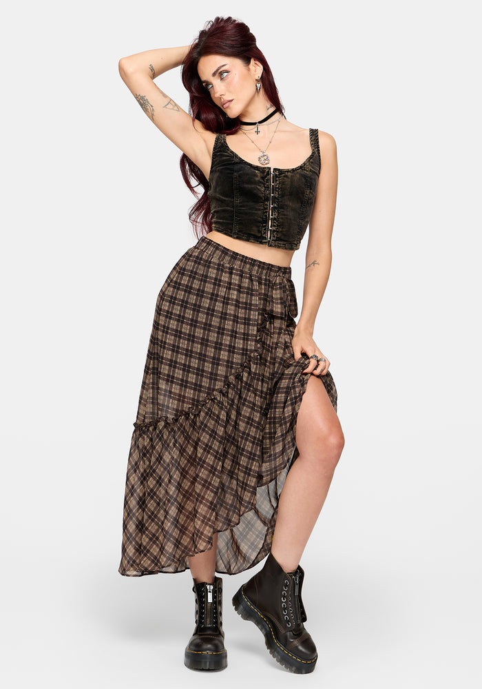 Dorcus Check Chiffon Wrap Midaxi Skirt
