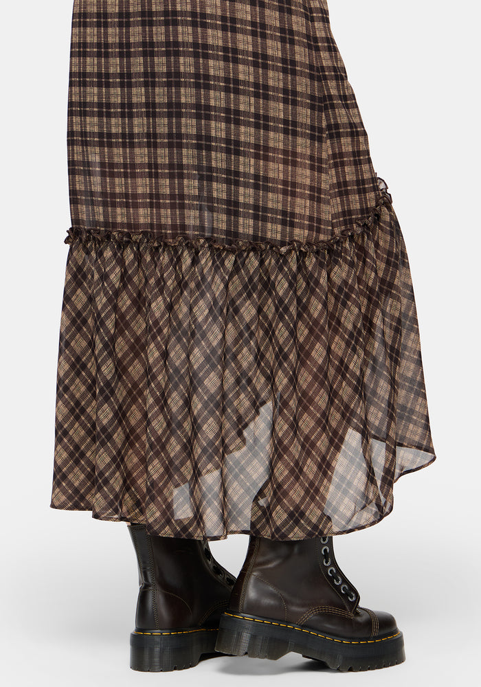 Dorcus Check Chiffon Wrap Midaxi Skirt
