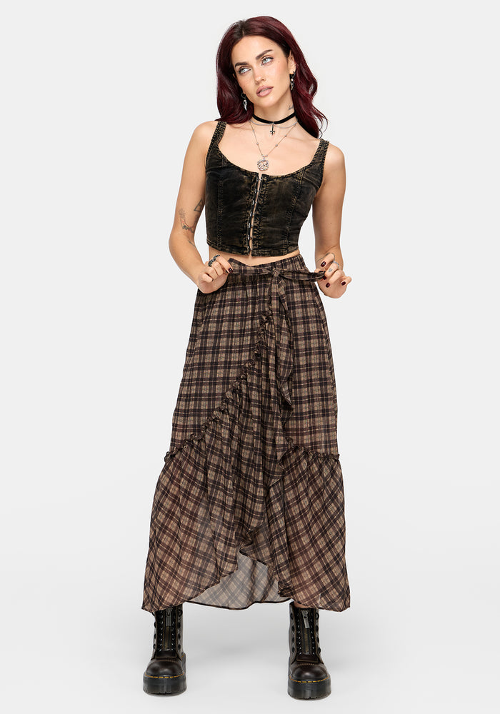 Dorcus Check Chiffon Wrap Midaxi Skirt